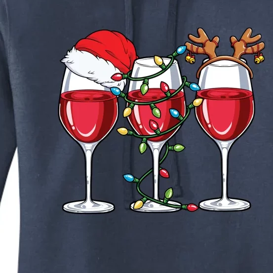 Wine Christmas Santa Hat Xmas Lights Reindeer Antlers Meaningful Gift Women's Pullover Hoodie