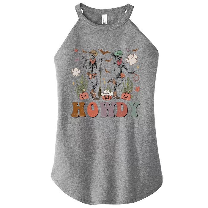 Western Cowboy Skeleton Dancing Howdy Halloween Pumpkin Gift Women’s Perfect Tri Rocker Tank