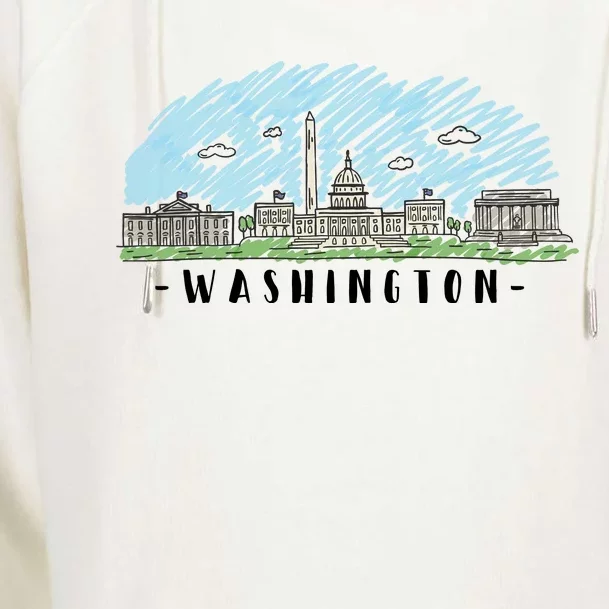 Washington Cartoon Style Illustration Womens Funnel Neck Pullover Hood