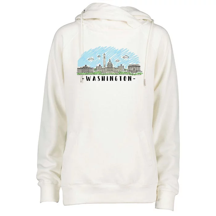 Washington Cartoon Style Illustration Womens Funnel Neck Pullover Hood