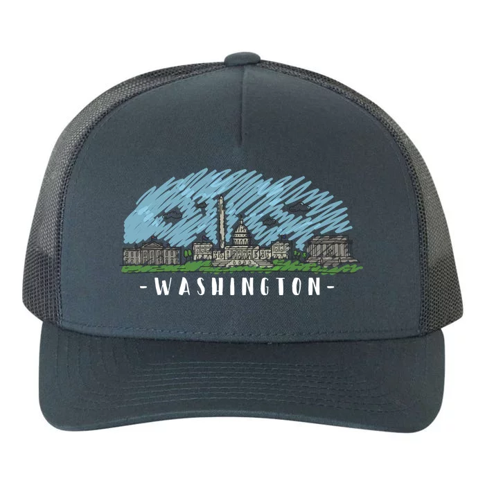 Washington Cartoon Style Illustration Yupoong Adult 5-Panel Trucker Hat