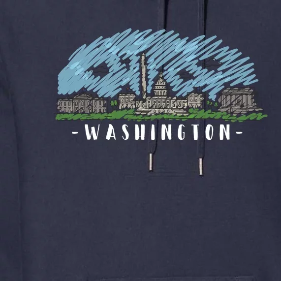 Washington Cartoon Style Illustration Premium Hoodie