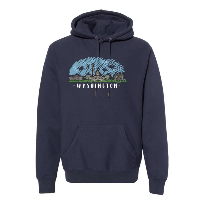 Washington Cartoon Style Illustration Premium Hoodie