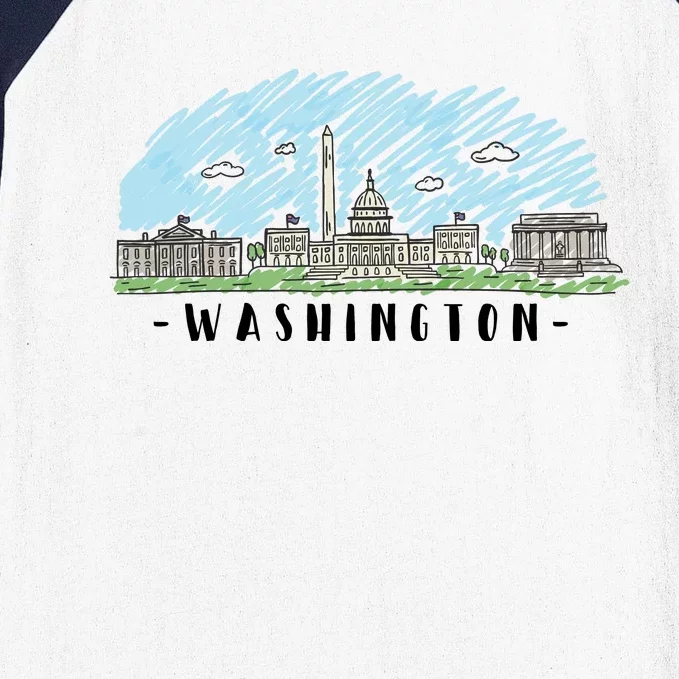 Washington Cartoon Style Illustration Baseball Sleeve Shirt