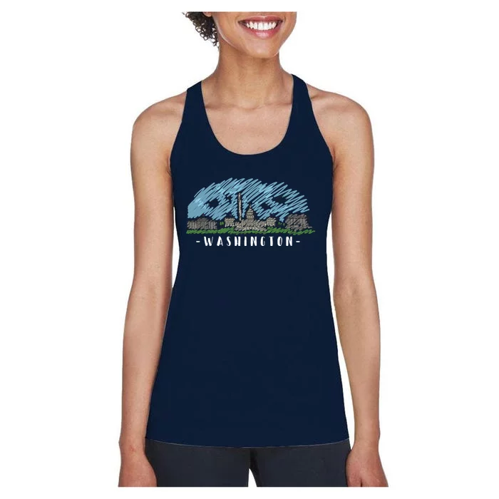 Washington Cartoon Style Illustration Women's Racerback Tank