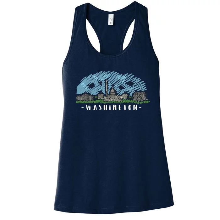 Washington Cartoon Style Illustration Women's Racerback Tank