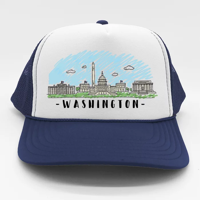 Washington Cartoon Style Illustration Trucker Hat