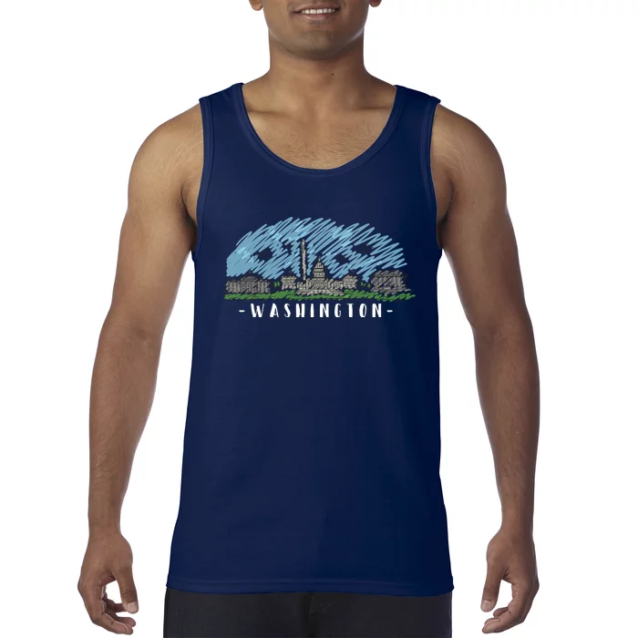 Washington Cartoon Style Illustration Tank Top