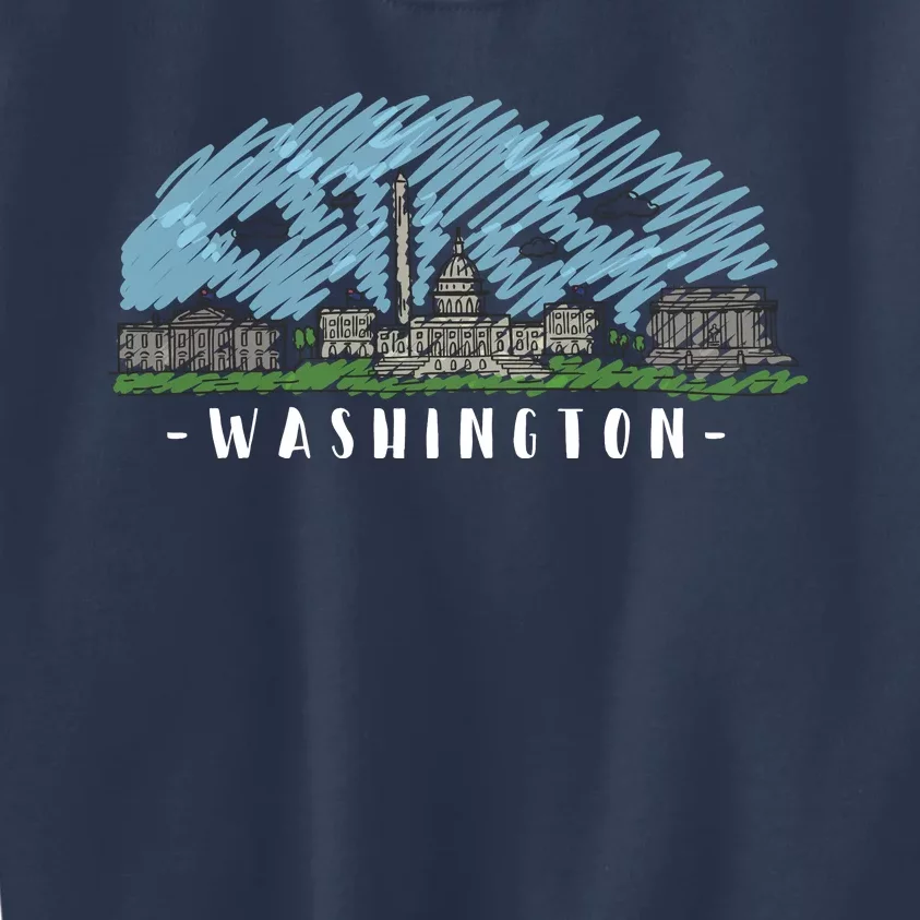 Washington Cartoon Style Illustration Kids Sweatshirt