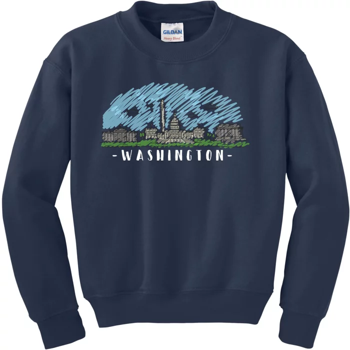 Washington Cartoon Style Illustration Kids Sweatshirt