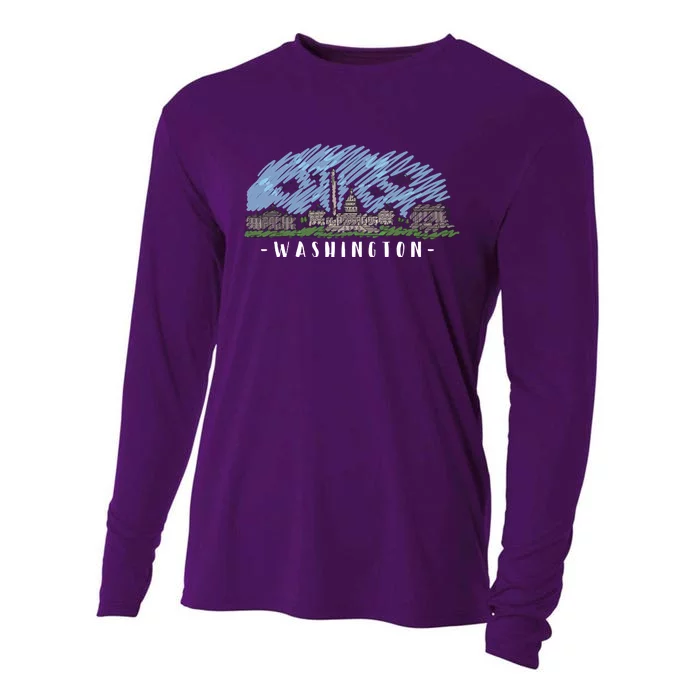 Washington Cartoon Style Illustration Cooling Performance Long Sleeve Crew