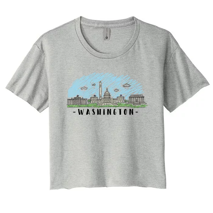 Washington Cartoon Style Illustration Women's Crop Top Tee