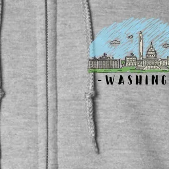 Washington Cartoon Style Illustration Full Zip Hoodie