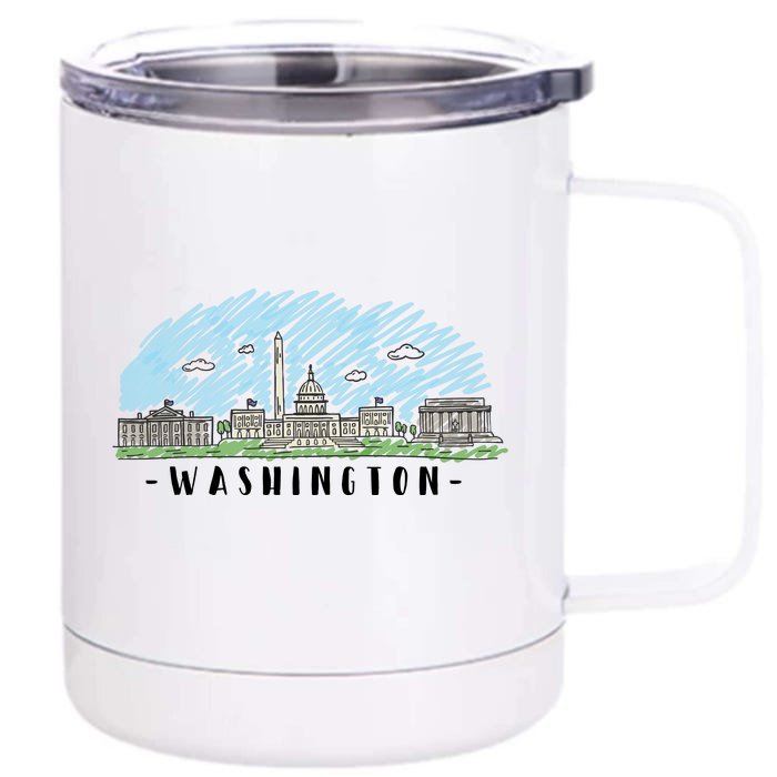 Washington Cartoon Style Illustration Front & Back 12oz Stainless Steel Tumbler Cup