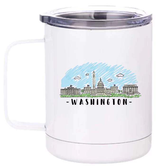 Washington Cartoon Style Illustration Front & Back 12oz Stainless Steel Tumbler Cup