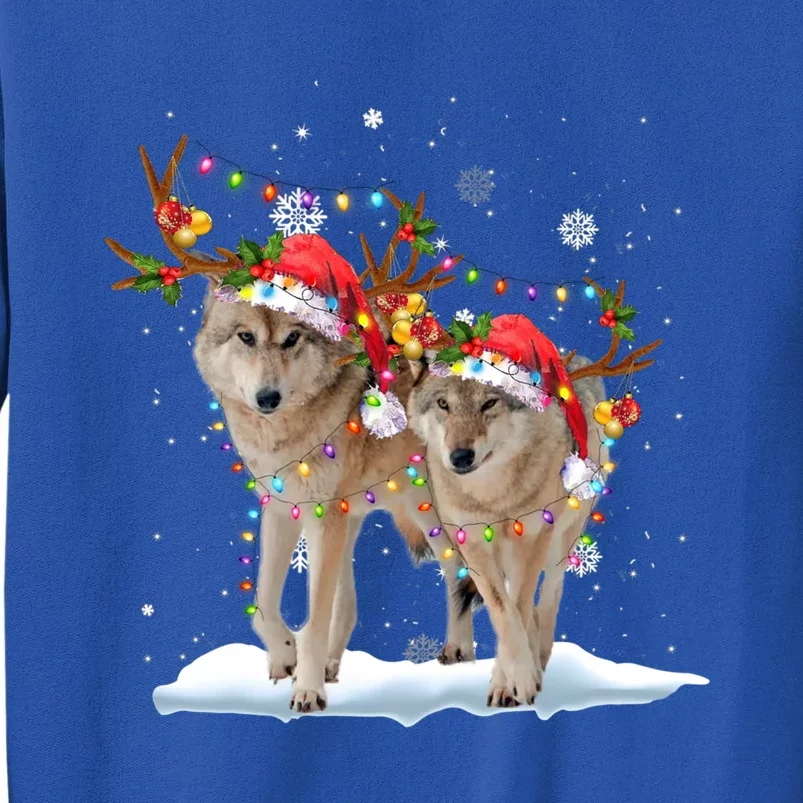 Wolf Christmas Santa Hat Tree Lights Xmas Funny Wolf Gift Tall Sweatshirt