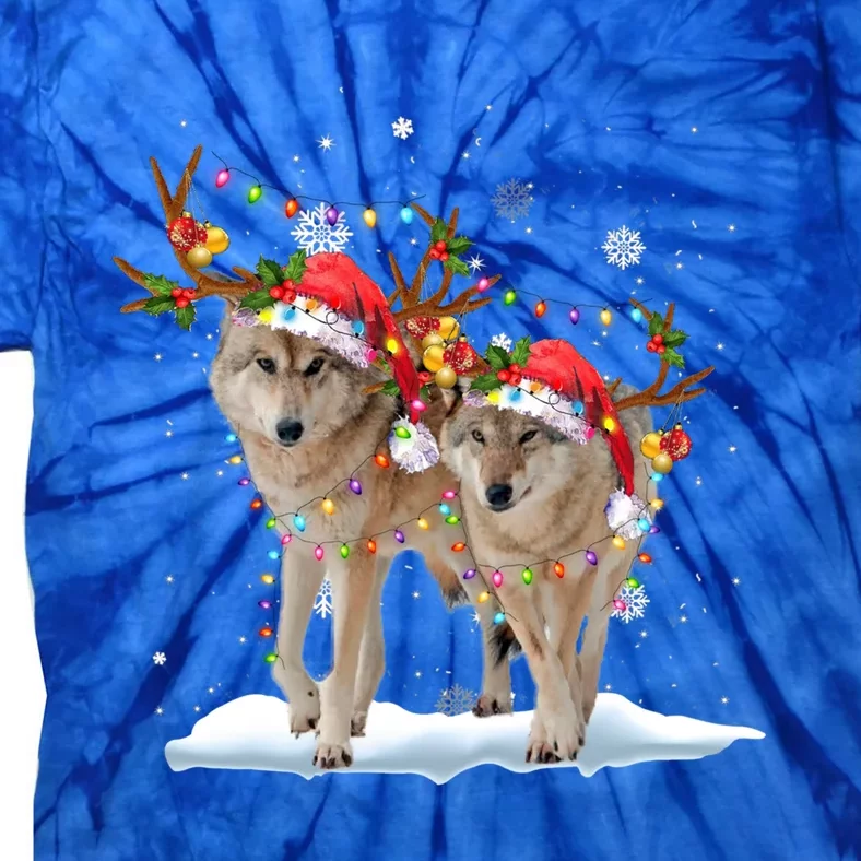 Wolf Christmas Santa Hat Tree Lights Xmas Funny Wolf Gift Tie-Dye T-Shirt