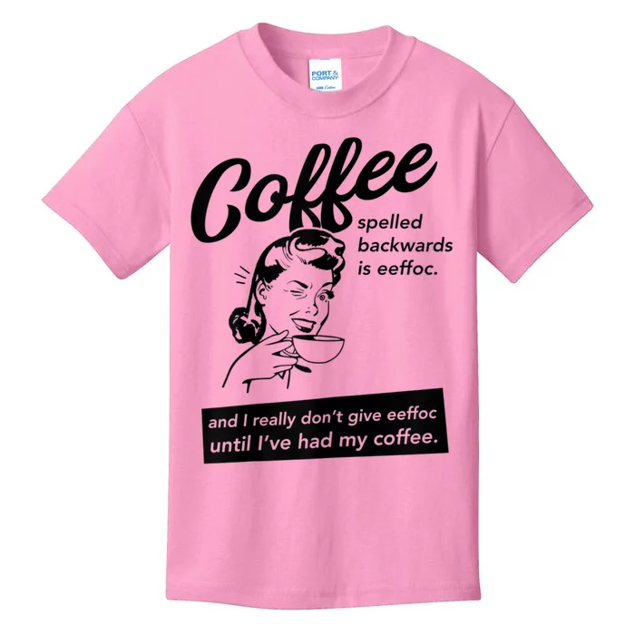 Womens Coffee Spelled Backwards Is Eeffoc Coffee Vintage Design Kids T-Shirt