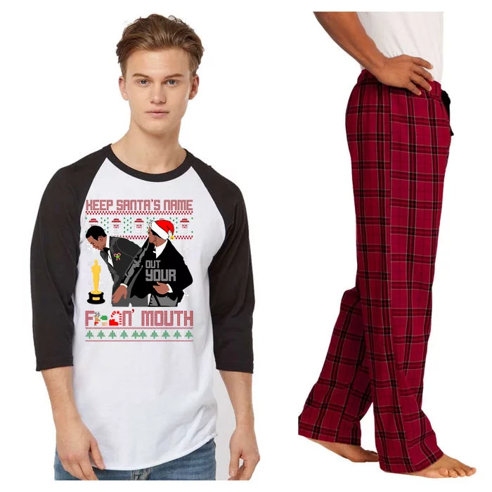 Will Chris Slap Award Show Keep Santa's Name Out Your Mouth Ugly Christmas Raglan Sleeve Pajama Set