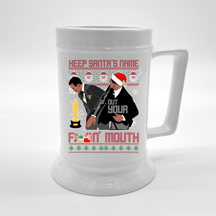 Will Chris Slap Award Show Keep Santa's Name Out Your Mouth Ugly Christmas Front & Back Beer Stein