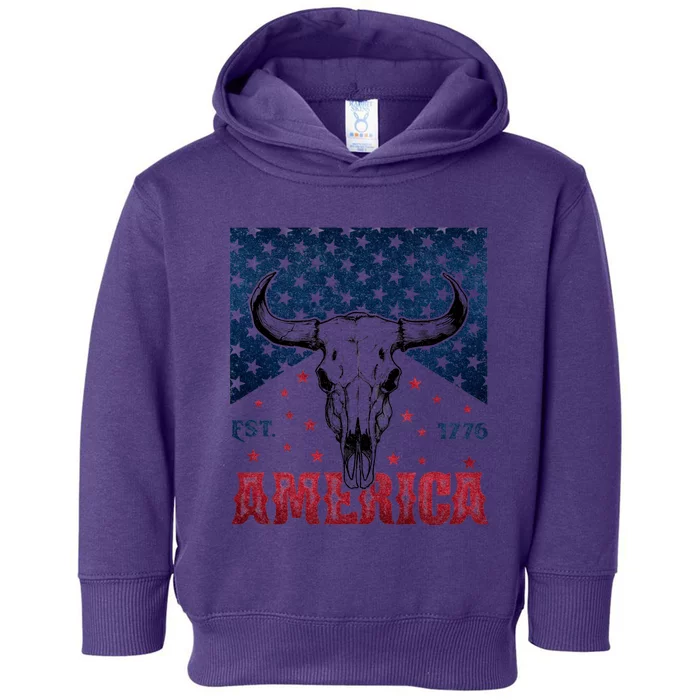 Western Cow Skull America Est 1776 Toddler Hoodie