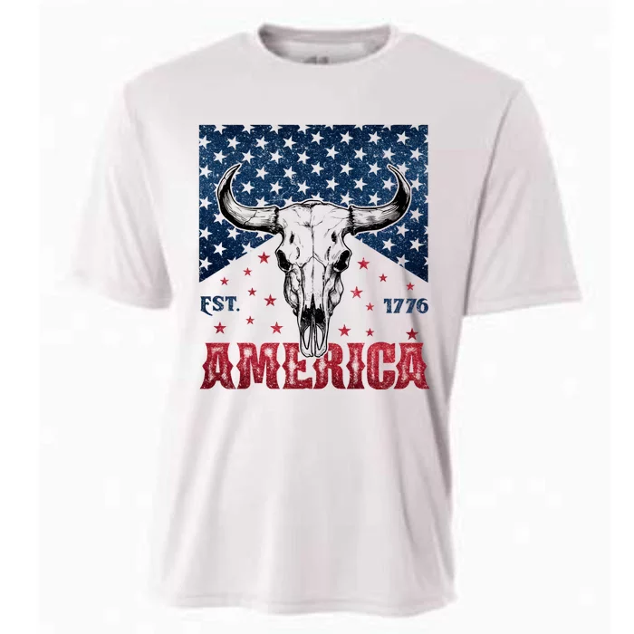 Western Cow Skull America Est 1776 Cooling Performance Crew T-Shirt