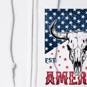 Western Cow Skull America Est 1776 Full Zip Hoodie