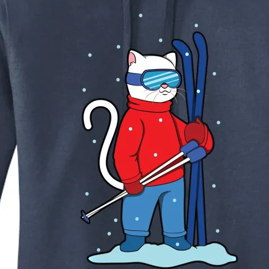 Winter Cat Ski Skier Skiing Cute Gift Women's Pullover Hoodie