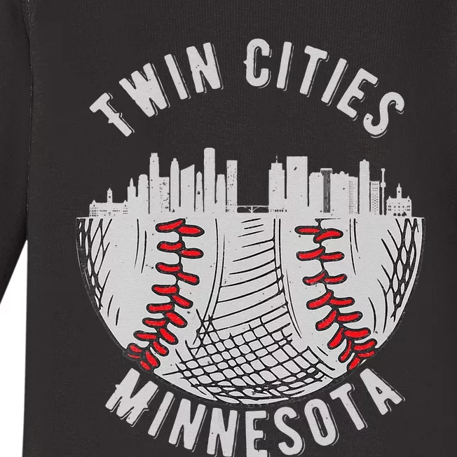 Womens Cool Twin Cities Minnesota MN Baseball Skyline St. Paul MPLS Baby Long Sleeve Bodysuit