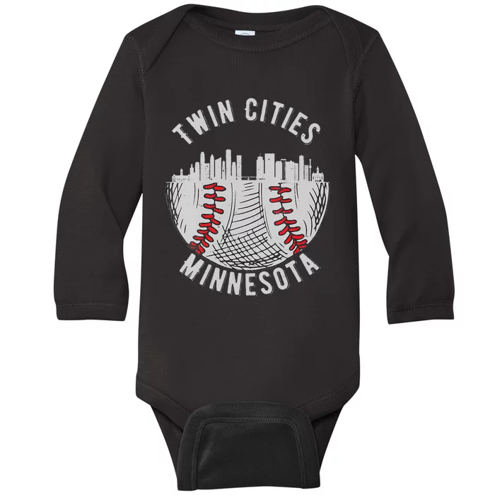 Womens Cool Twin Cities Minnesota MN Baseball Skyline St. Paul MPLS Baby Long Sleeve Bodysuit