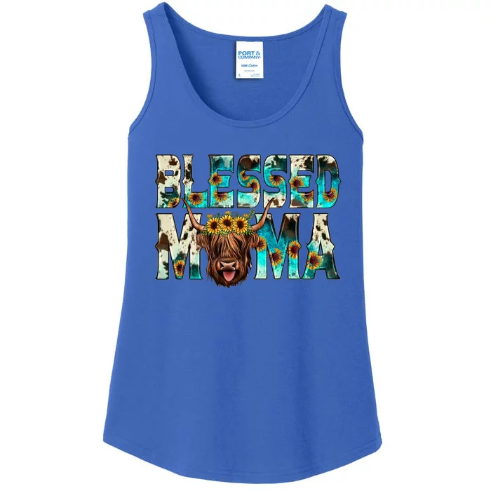 Western Cowhide Turquoise Scottish Highland Hairy Cow Lover Meaningful Gift Ladies Essential Tank