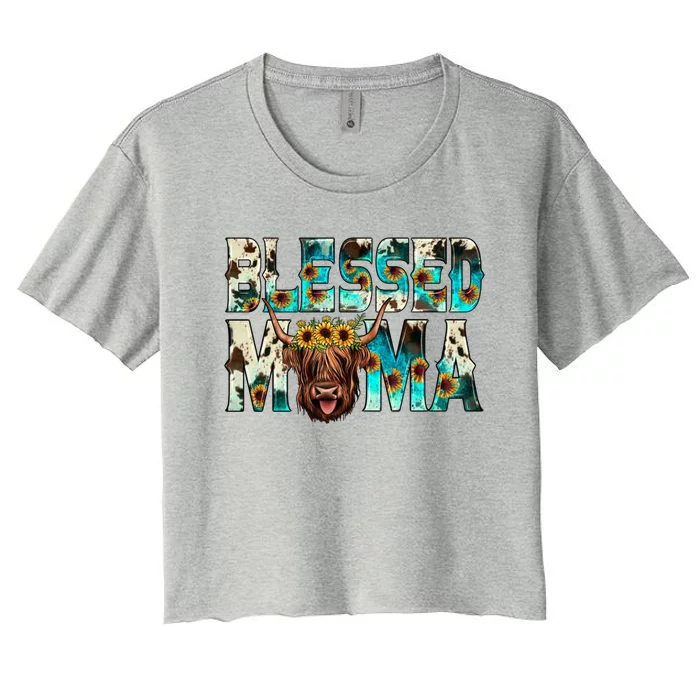 Western Cowhide Turquoise Scottish Highland Hairy Cow Lover Meaningful Gift Women's Crop Top Tee