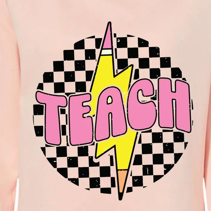 Women Checkered Teach Pencil Lightning Bolt Back To School Womens California Wash Sweatshirt