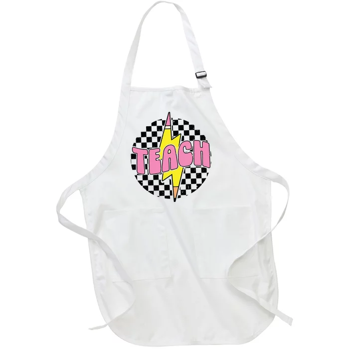 Women Checkered Teach Pencil Lightning Bolt Back To School Full-Length Apron With Pocket