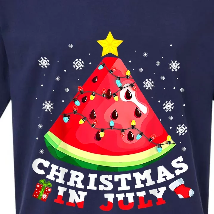 Watermelon Christmas Tree Christmas In July Summer Vacation Sueded Cloud Jersey T-Shirt