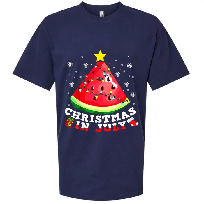 Watermelon Christmas Tree Christmas In July Summer Vacation Sueded Cloud Jersey T-Shirt