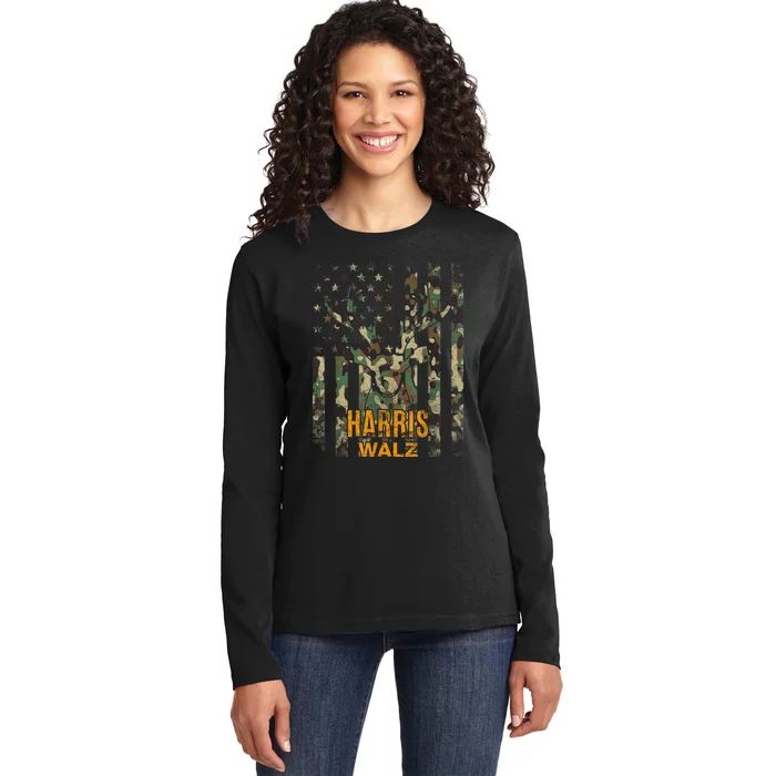 Walz Camo Tim Walz Camo Harris Walz 2024 Tim Waltz Camo Ladies Long Sleeve Shirt