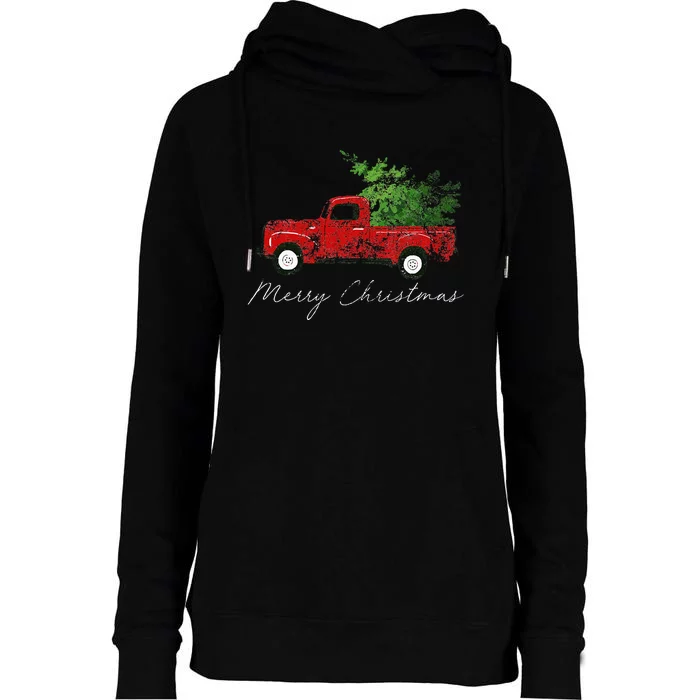 Wagon Christmas Tree On Car Xmas Vacation Womens Funnel Neck Pullover Hood