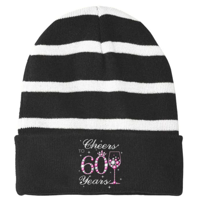 WoM.e.ns Cheers to 60 Years 60th Birthday Party 60 Years Old V-Neck Striped Beanie with Solid Band