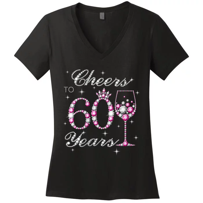 WoM.e.ns Cheers to 60 Years 60th Birthday Party 60 Years Old V-Neck Women's V-Neck T-Shirt