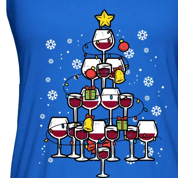 Wine Christmas Tree Xmas Pajamas Pjs Gift Ladies Essential Flowy Tank