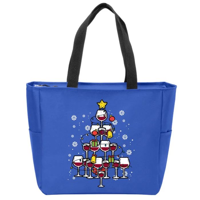 Wine Christmas Tree Xmas Pajamas Pjs Gift Zip Tote Bag