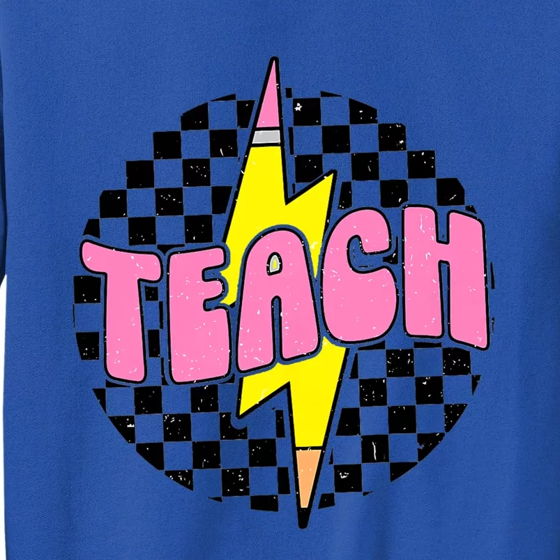 Women Checkered Teach Pencil Lightning Bolt Back To School Tall Sweatshirt