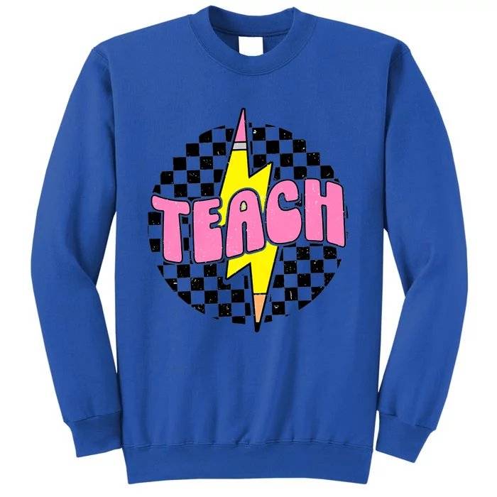 Women Checkered Teach Pencil Lightning Bolt Back To School Tall Sweatshirt