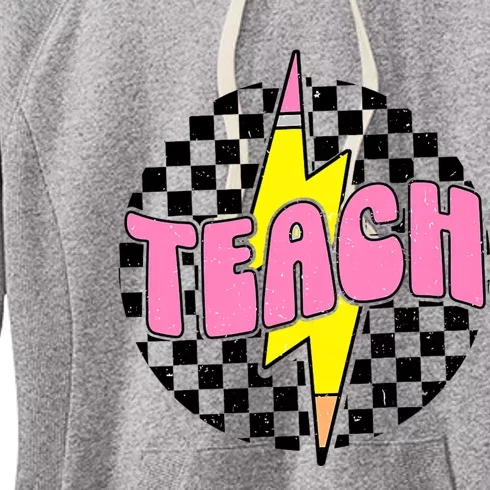 Women Checkered Teach Pencil Lightning Bolt Back To School Women's Fleece Hoodie