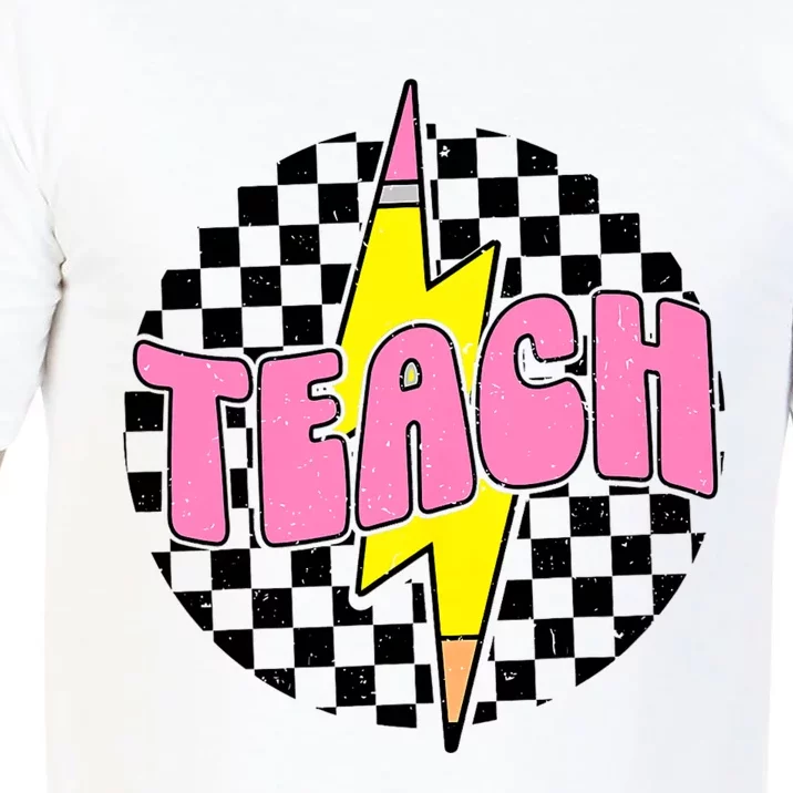 Women Checkered Teach Pencil Lightning Bolt Back To School Comfort Colors T-Shirt