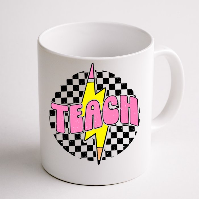 Women Checkered Teach Pencil Lightning Bolt Back To School Front & Back Coffee Mug