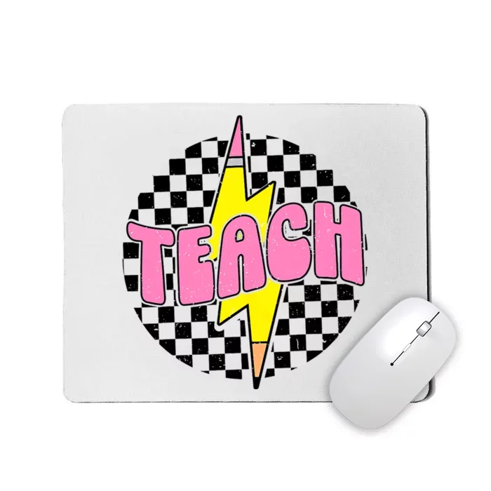 Women Checkered Teach Pencil Lightning Bolt Back To School Mousepad