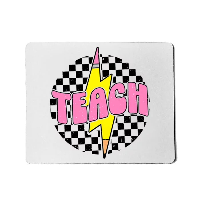 Women Checkered Teach Pencil Lightning Bolt Back To School Mousepad