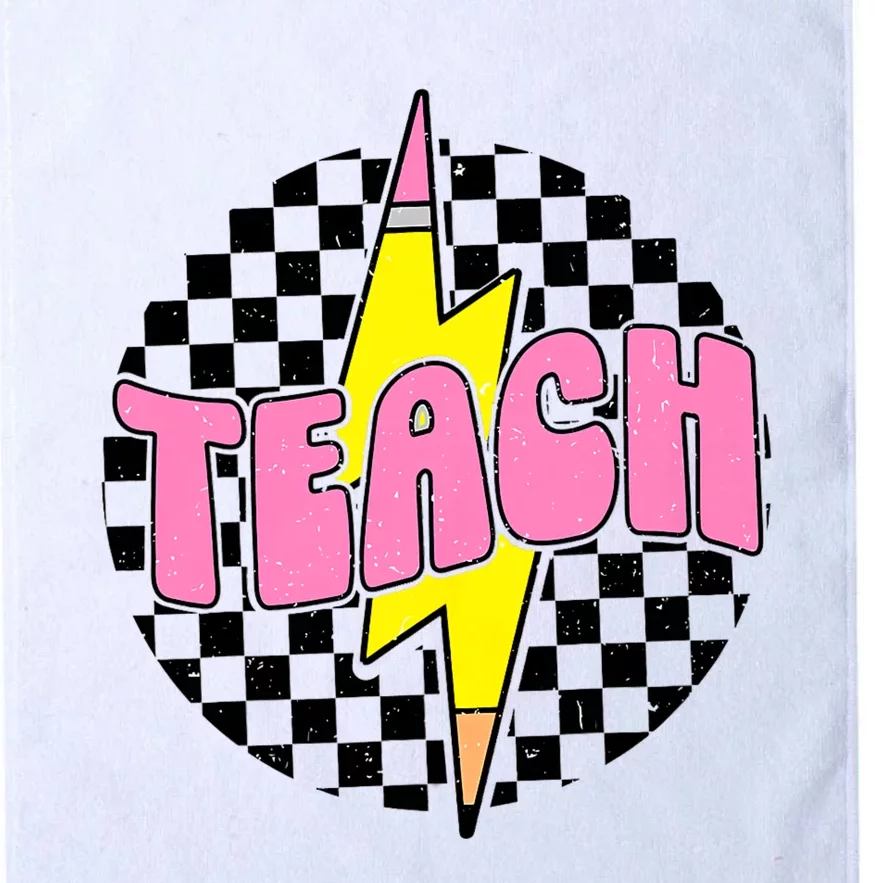 Women Checkered Teach Pencil Lightning Bolt Back To School Platinum Collection Golf Towel